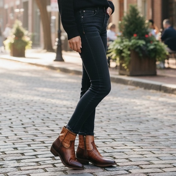 Frye Billy Croc Leather Inside Zip Ankle Booties - Picture 8 of 14